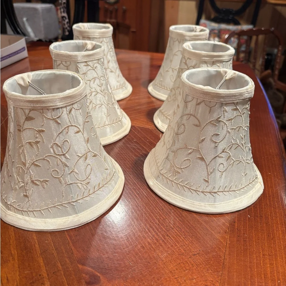 Elegant Cream Silk Embroidered Chandelier Shades - Picture 1 of 2